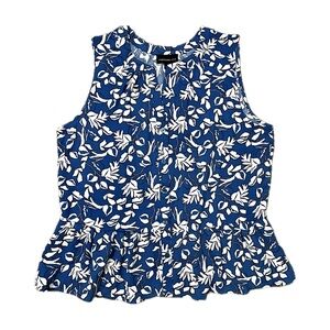 Fortune + Ivy Stitch Fix Blue and White Sleeveless Floral Peplum Top NWOT Large